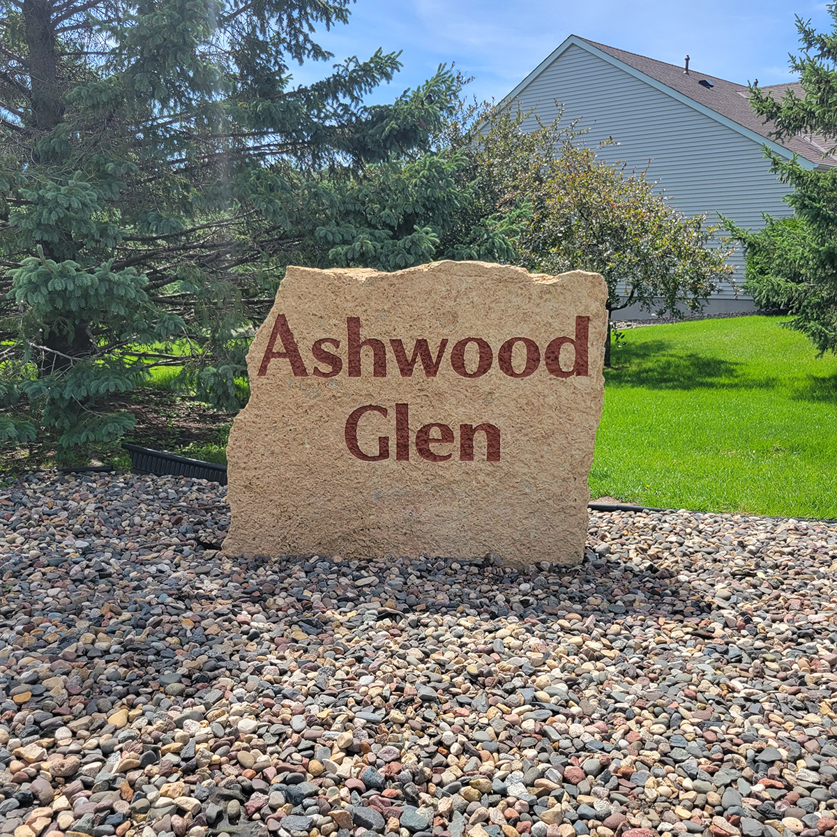 Ashwood Glen custom carved stone monument sign